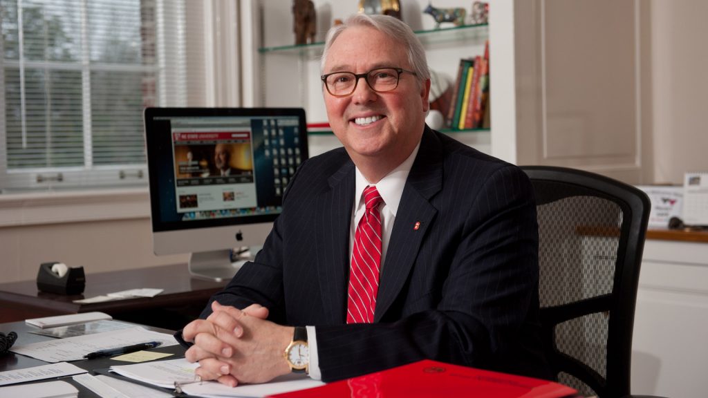 Chancellor Randy Woodson in his office. Photo by Marc Hall
